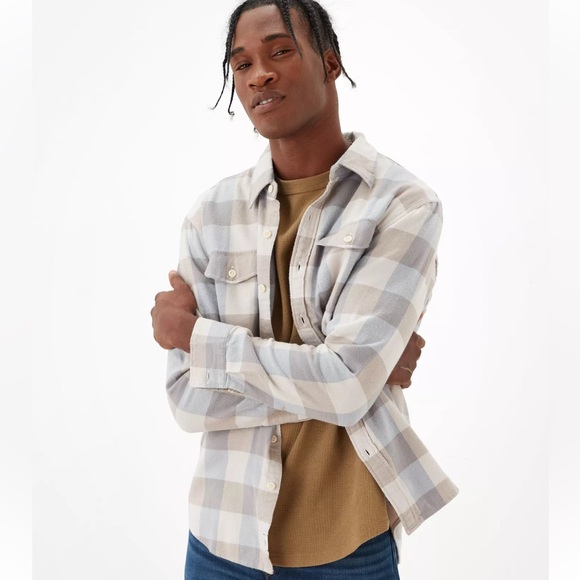 American Eagle Super Soft Flannel Shirt Frosty Cream XL New With Tags - Picture 1 of 8
